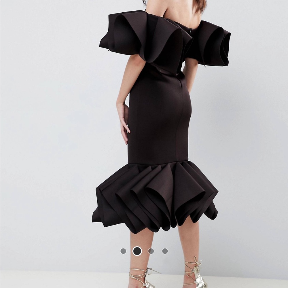 ASOS Black Off-Shoulder Ruffle Midi Dress - Picture 3 of 6